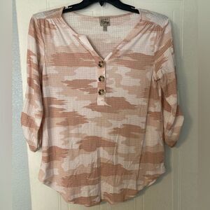 COMO VINTAGE Pink Camo Top Blouse Size Medium